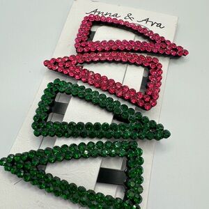 Anna & Ava Jeweled Sparkle Hair Clips Green and Pink